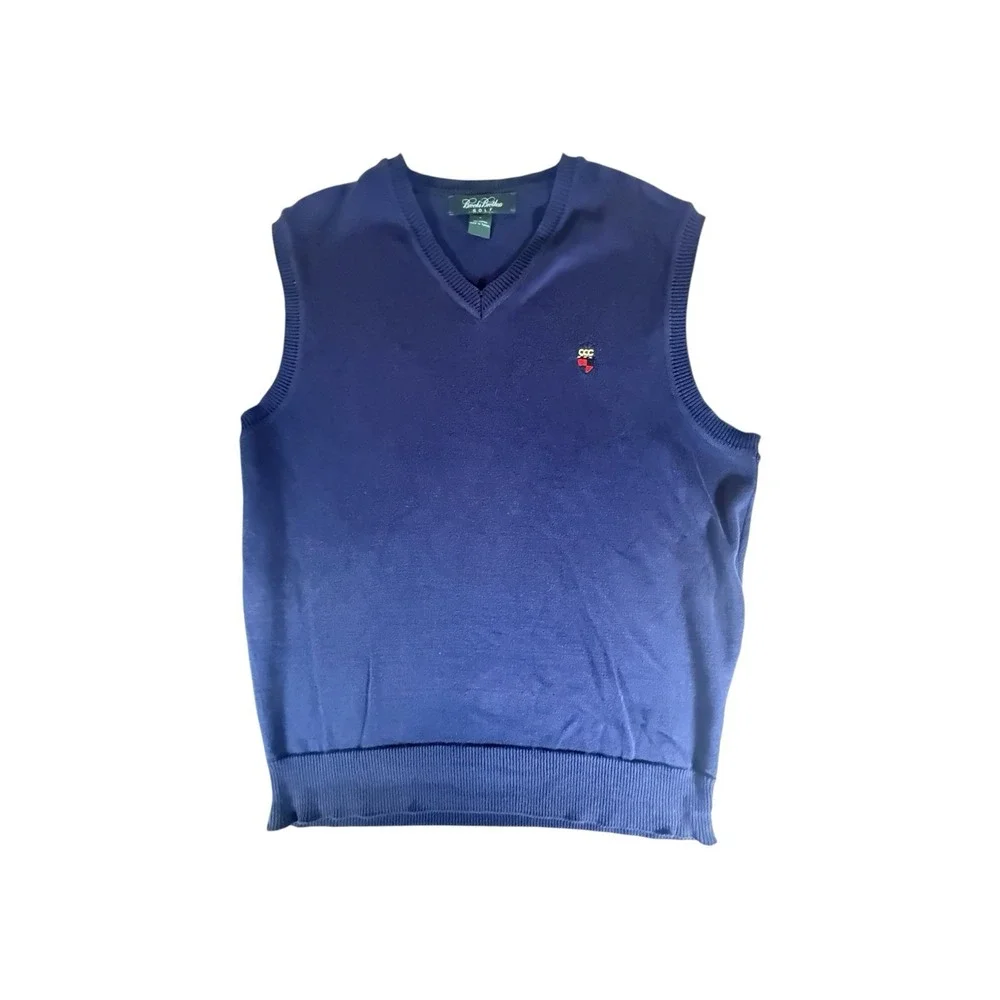 Brooks Brothers Vest Adult Medium Navy Blue Pullover V Neck 100% Cotton Mens